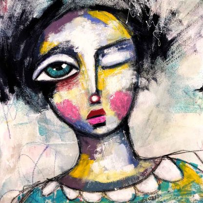 Whimsical painting with quirky face